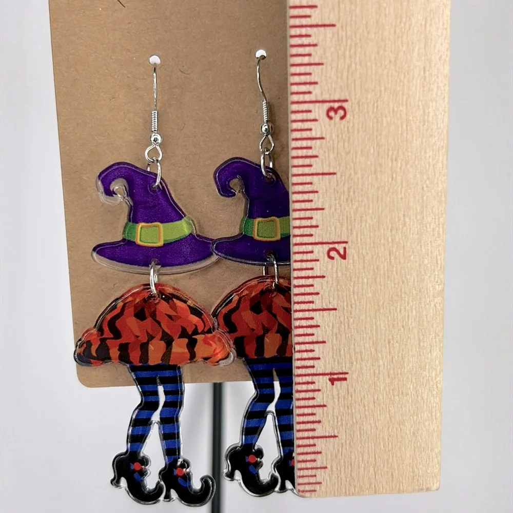 Chic Witch Leg Dangle Acrylic Earrings - Double-Sided Fashion Jewelry